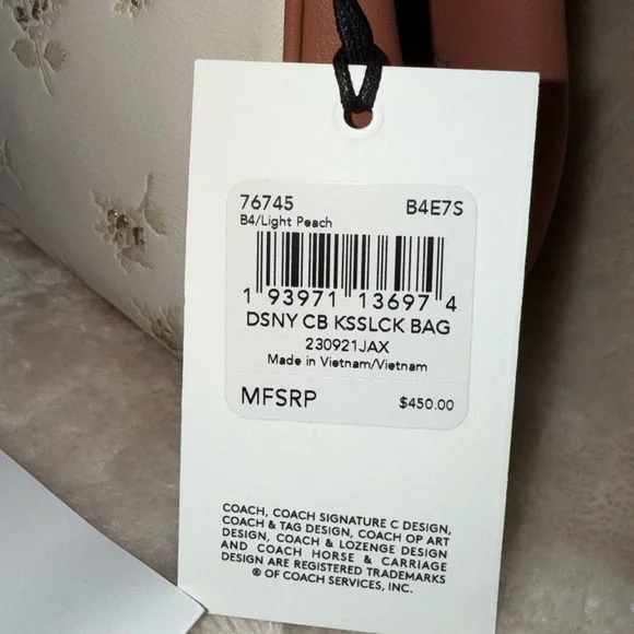 Limited Disney x Coach Minnie Mouse Kisslock Bag Cream & Pink Floral Print New! - Picture 4 of 17